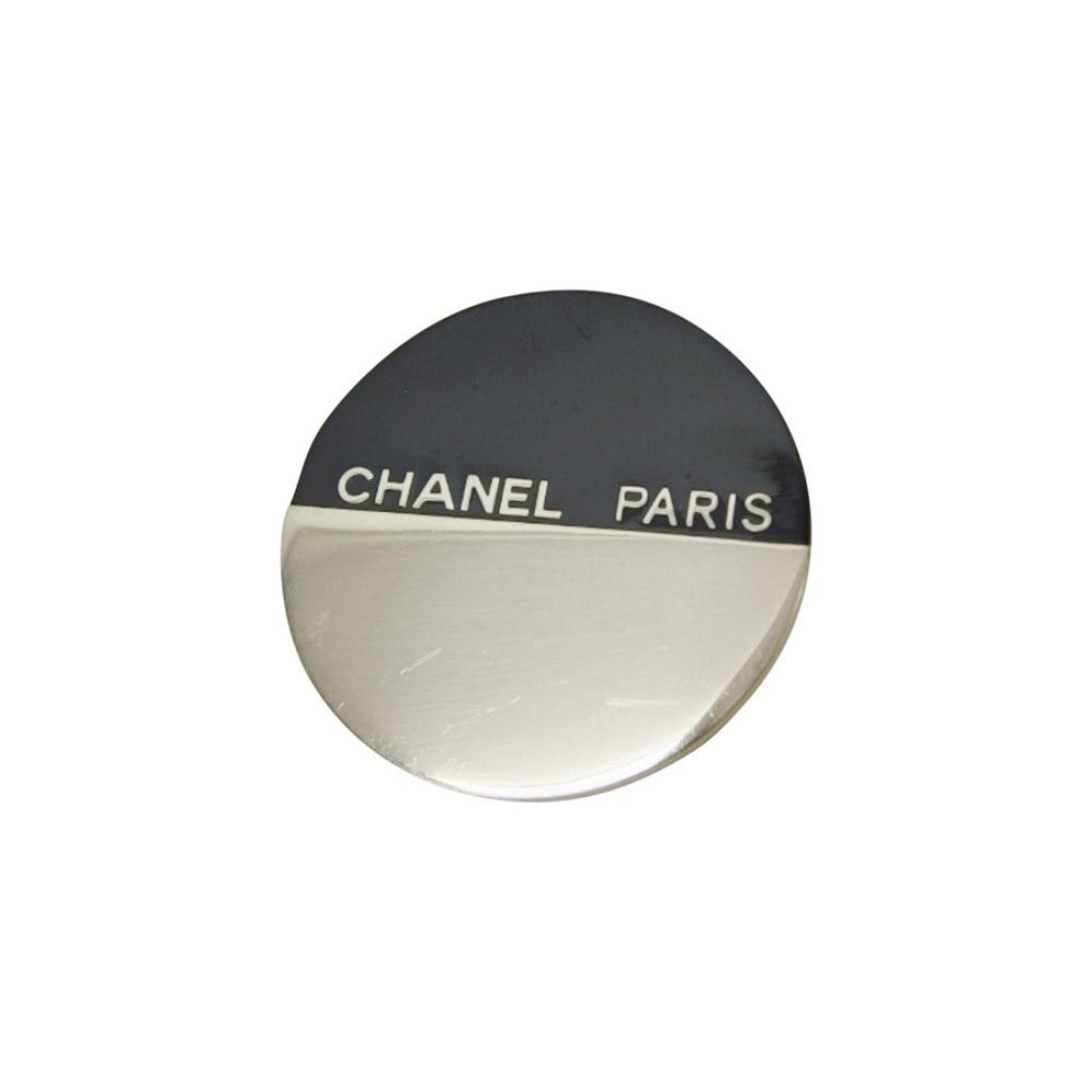 Chanel 00a Black x Silver Round Pin Brooch CC Logo